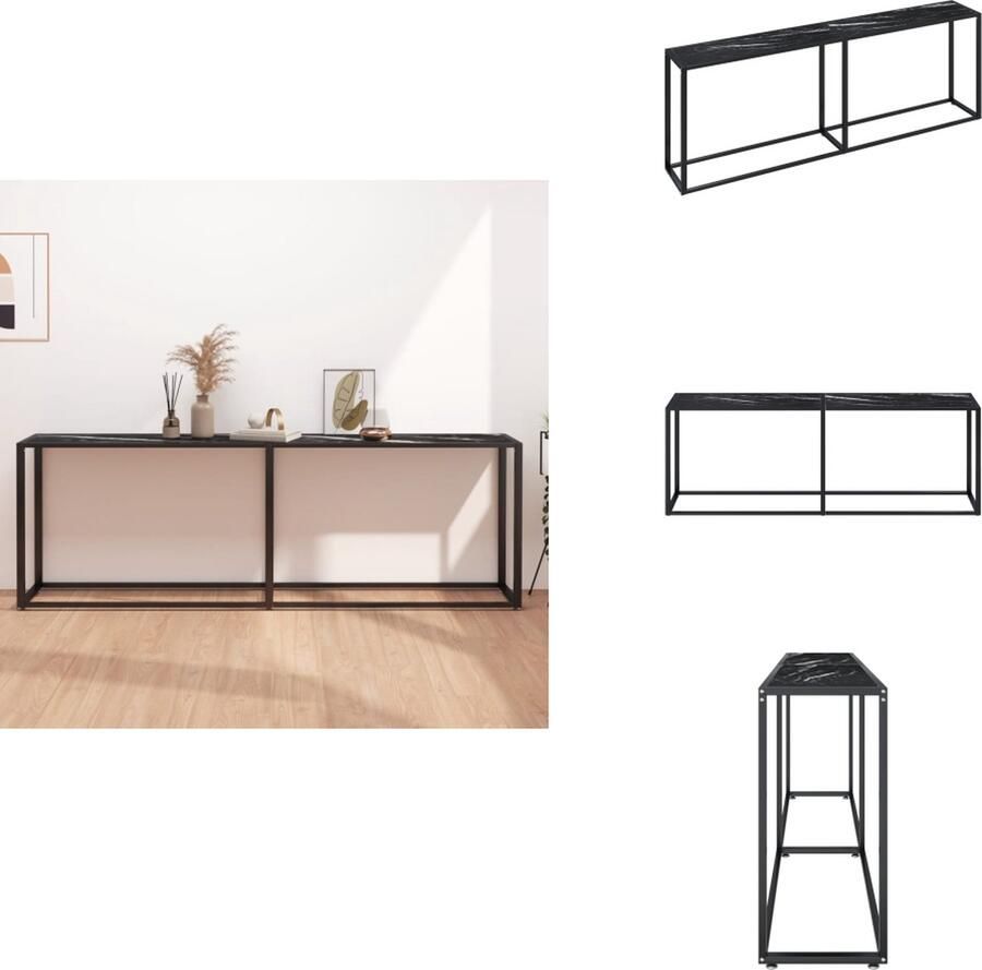 VidaXL Wandtafel Wandtafels Tafel Bijzettafel Wandtafel 220x35x75 5 cm gehard glas zwartmarmerkleurig