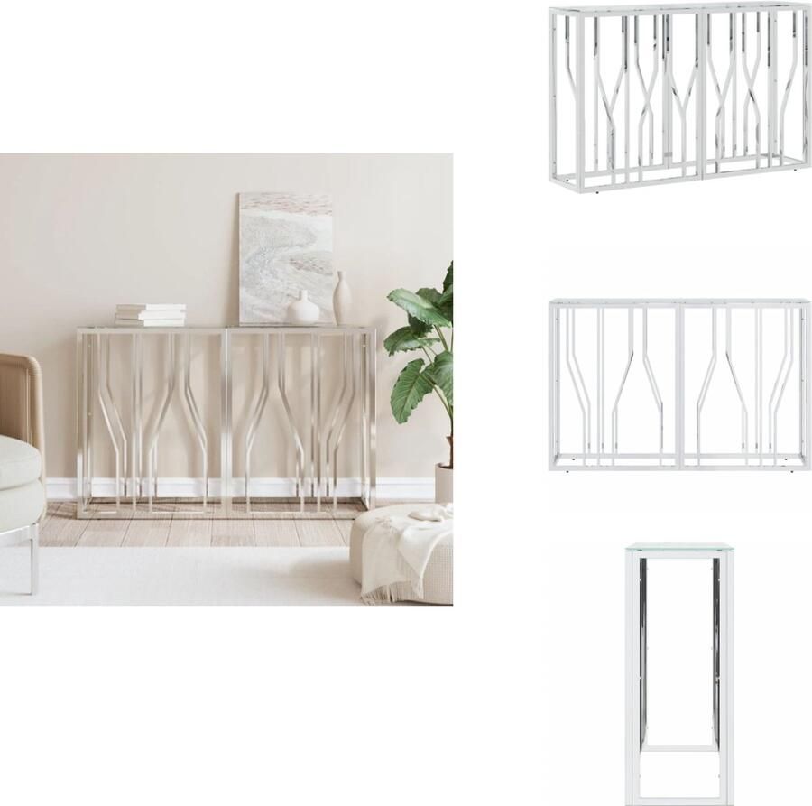 The Living Store Wandtafel 110x30x70 cm roestvrij staal en glas Wandtafel Salontafel Bijzettafel Roestvrij Staal Glazen Tafel