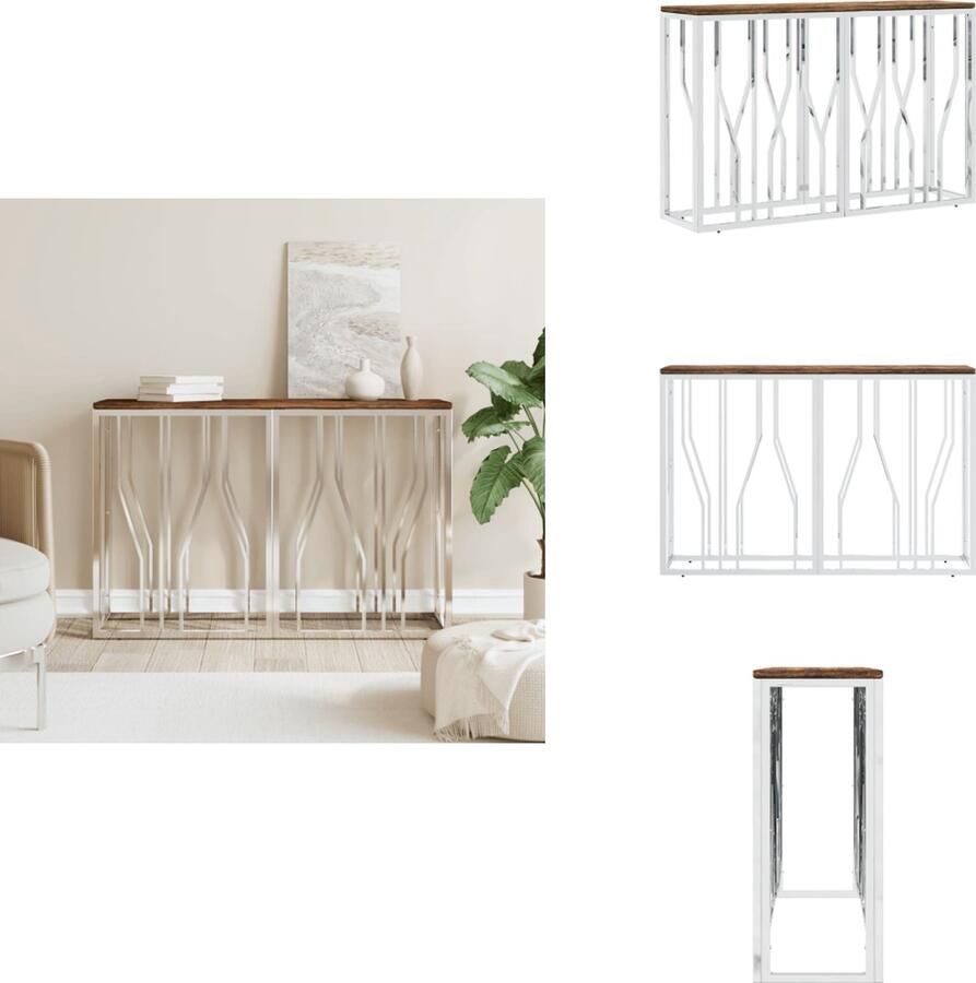 VidaXL Wandtafel Wandtafels Tafel Haltafel -Wandtafel-roestvrij-staal-en-massief-hergebruikt-hout