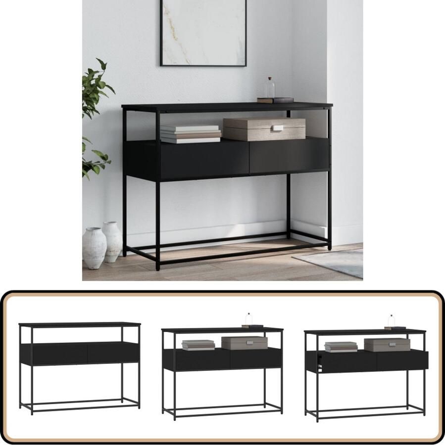 VidaXL Wandtafel Zwart 100x40x75 cm Hout & Metaal Wandtafel Wandtafels Bijzettafel Console Tafel