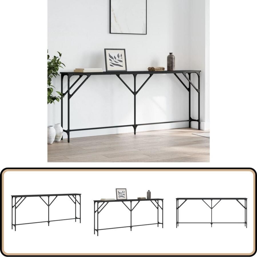 The Living Store Wandtafel 180x23x75 cm bewerkt hout zwart Wandtafel Industrieel Zwarte Wandtafel Houten Wandtafel Haltafel