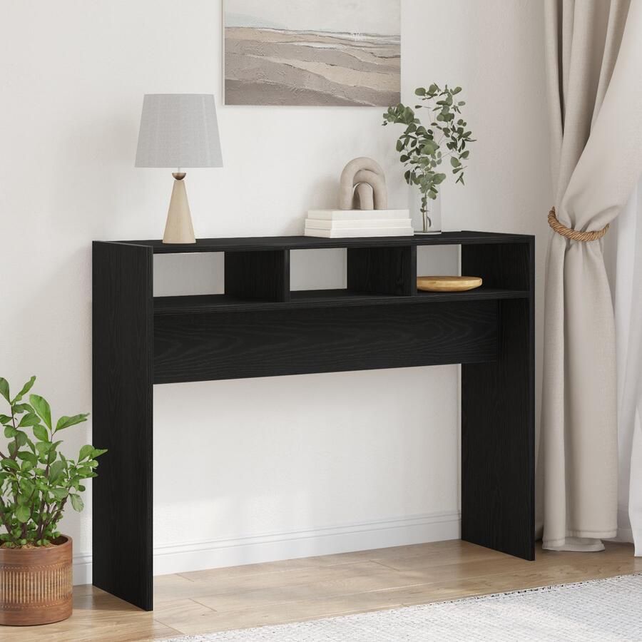 VidaXL Console Tafel Zwart Eikenhout Massief Eikenhout 105 x 30 x 80 cm - Foto 2