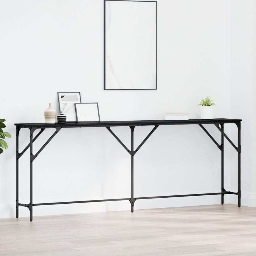 VidaXL Console Tafel Zwart Eiken 200x29x75 cm Bewerkt Hout