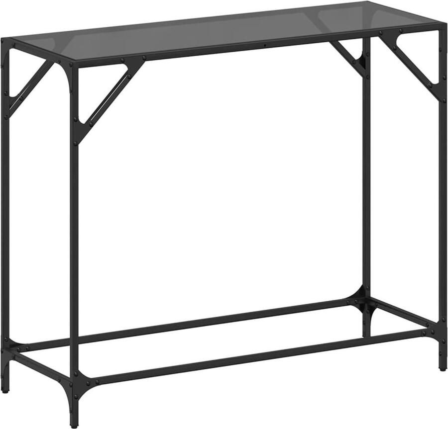 VidaXL Wandtafel met zwart glazen blad 98x35x81 cm staal Wandtafel Zwarte Wandtafel Salontafel Tv Tafeltje Industriële Wandtafel