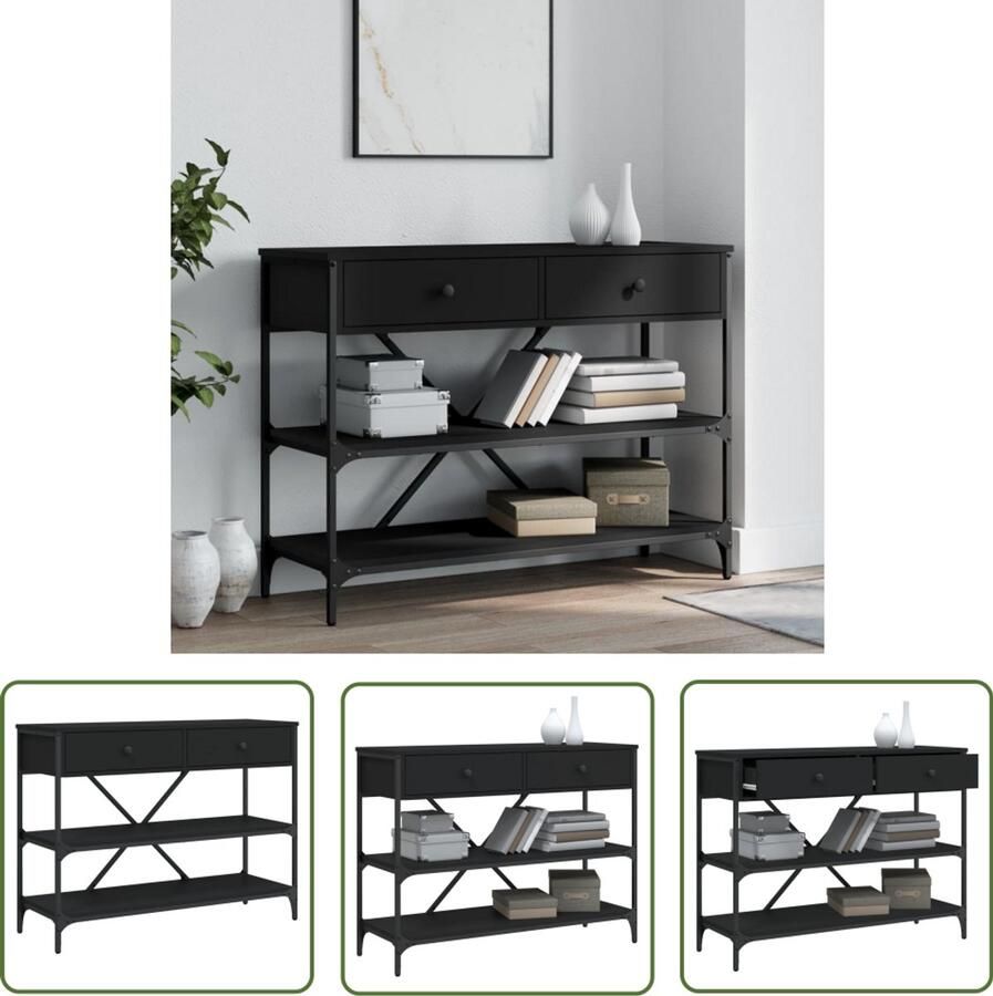 VidaXL Wandtafel Zwart Hout & Staal Wandtafel Salontafel Entreebank Houten Kast Metalen Kast Opbergkast Vintage Tafels Moderne Tafels