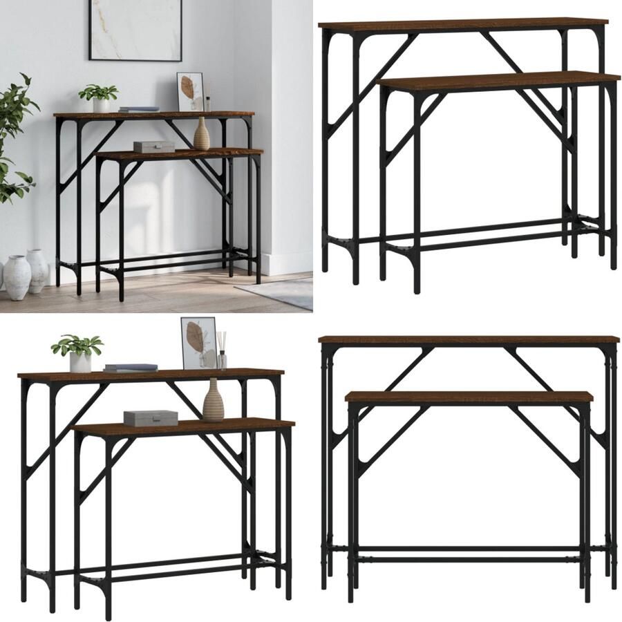 VidaXL Wandtafels 2 st bewerkt hout bruin eikenkleur Wandtafel Wandtafels Bijzettafel Console Tafel