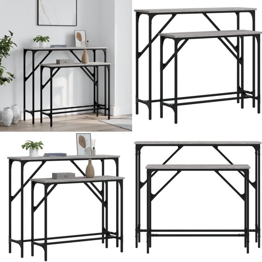 VidaXL Wandtafels 2 st bewerkt hout grijs sonoma eikenkleurig Wandtafel Wandtafels Bijzettafel Console Tafel