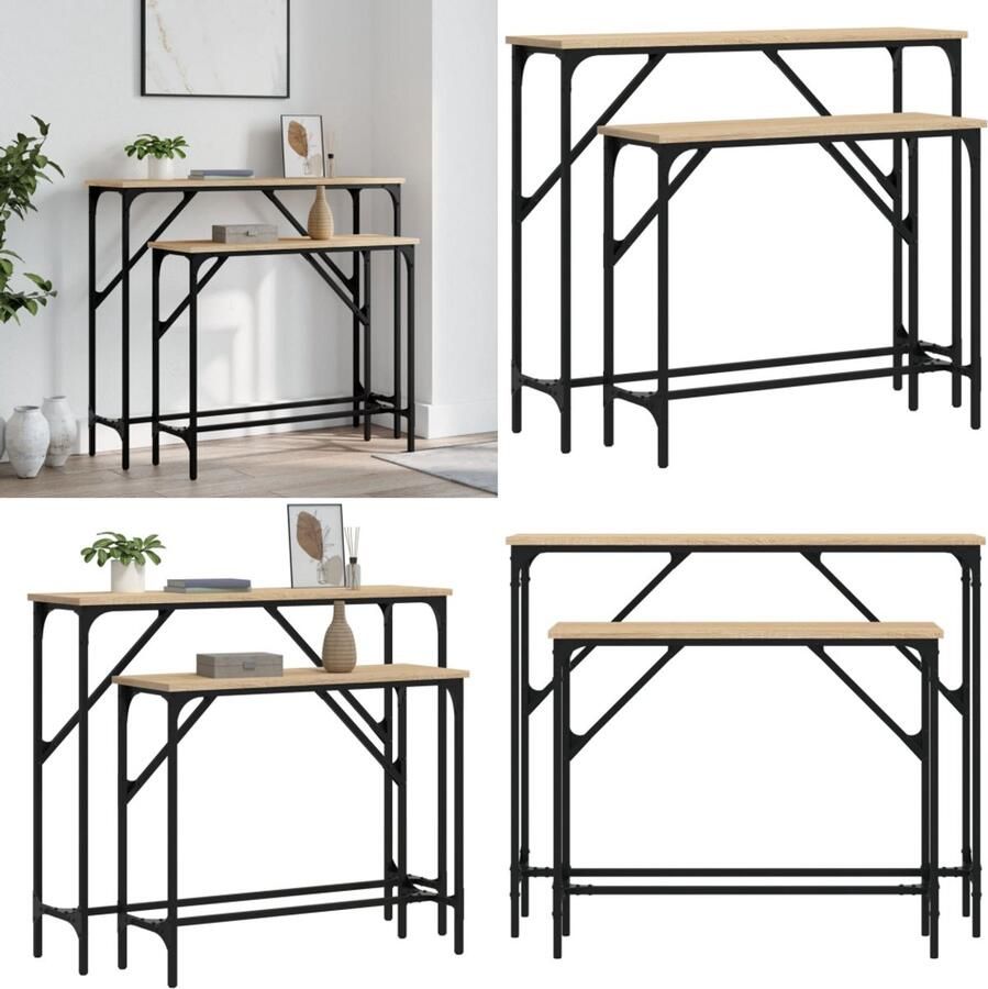 VidaXL Wandtafels 2 st bewerkt hout sonoma eikenkleurig Wandtafel Wandtafels Bijzettafel Console Tafel