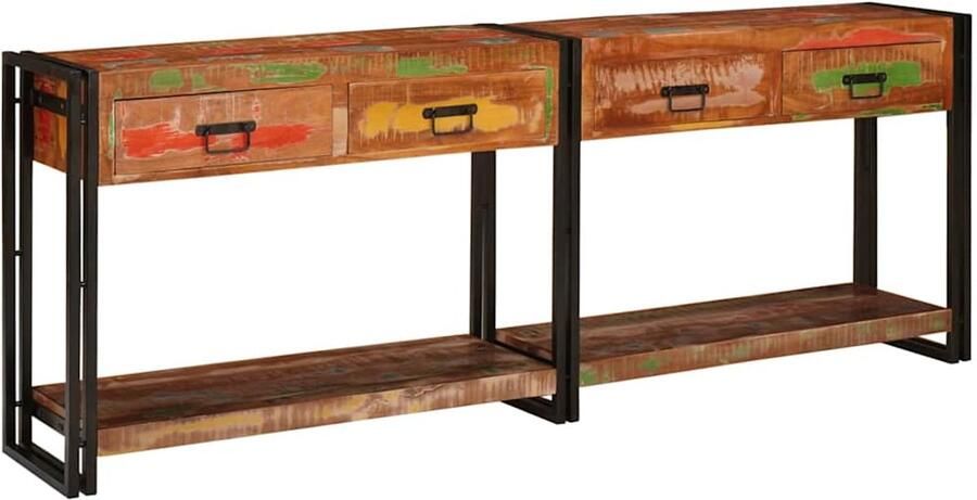 VidaXL Wandtafels met lade 2 pcs Multikleur Massief gerecycled hout