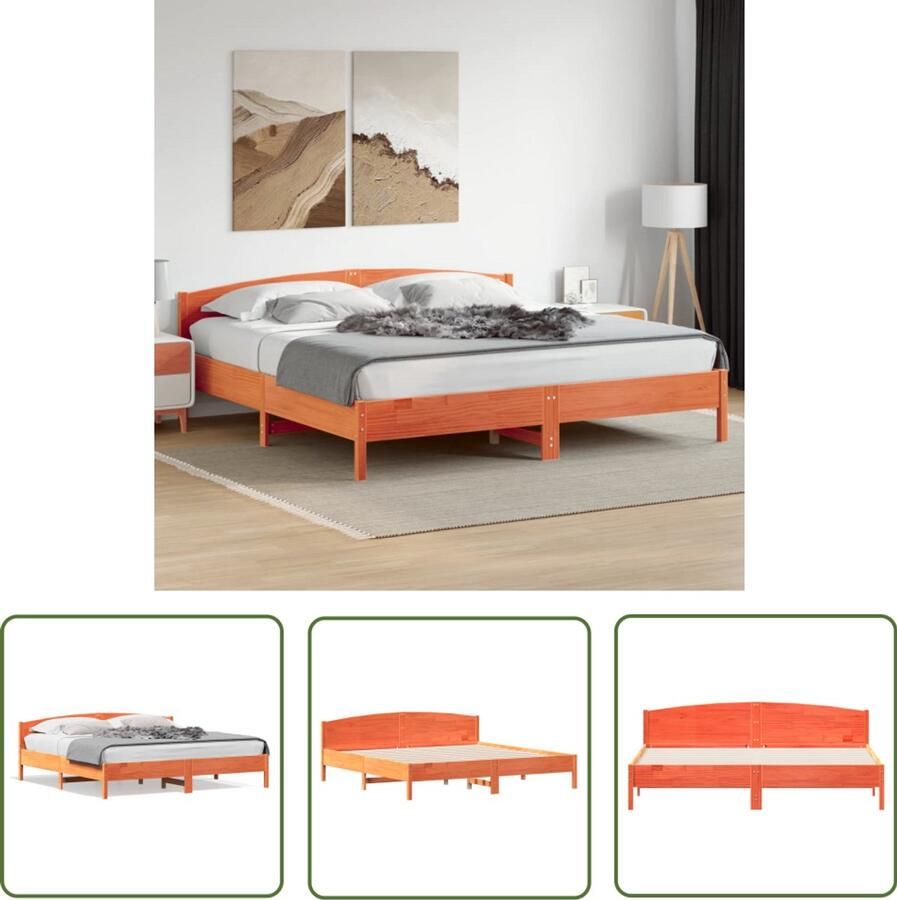 VidaXL Was Bruin Bed Massief Grenenhout Bed Frame Bedframe zonder matras massief grenenhout wasbruin 180x200 cm Boxspring Bed Tweepersoons Bed Groot Bed