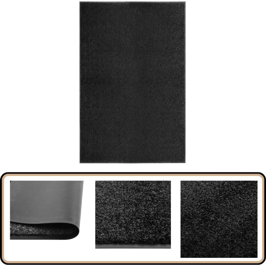 VidaXL Wasbare Deurmat 120x180 cm Zwart Deurkast Deurmat Vloerkleden Binnenmat Buitenmat