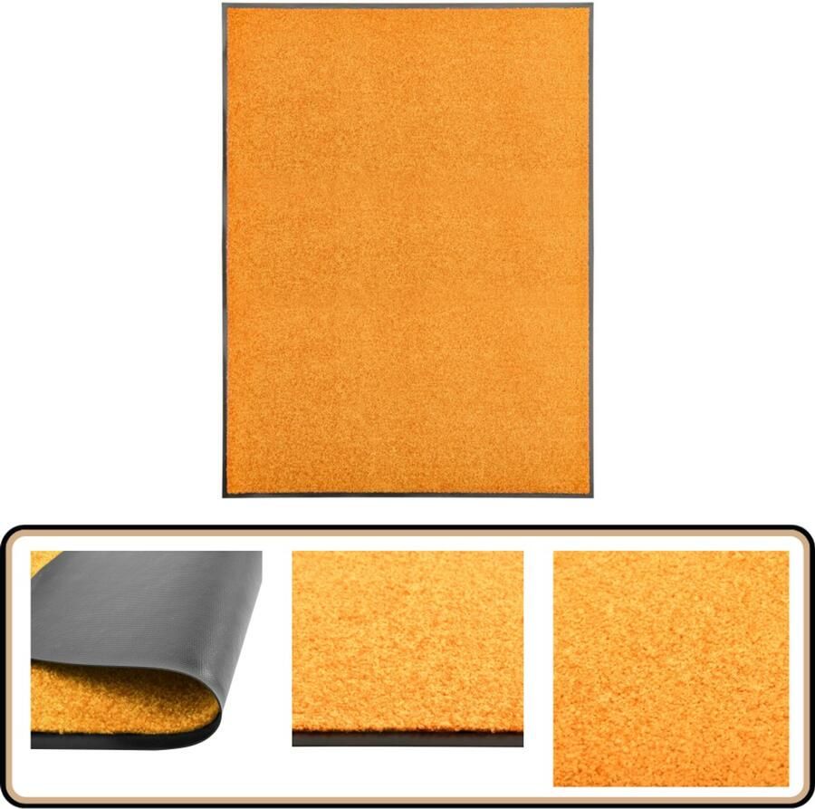 VidaXL Wasbare Deurmat 90x120 cm Oranje Deurkmat Deurmatten Vloerkleden Binnenmat Buitenmat