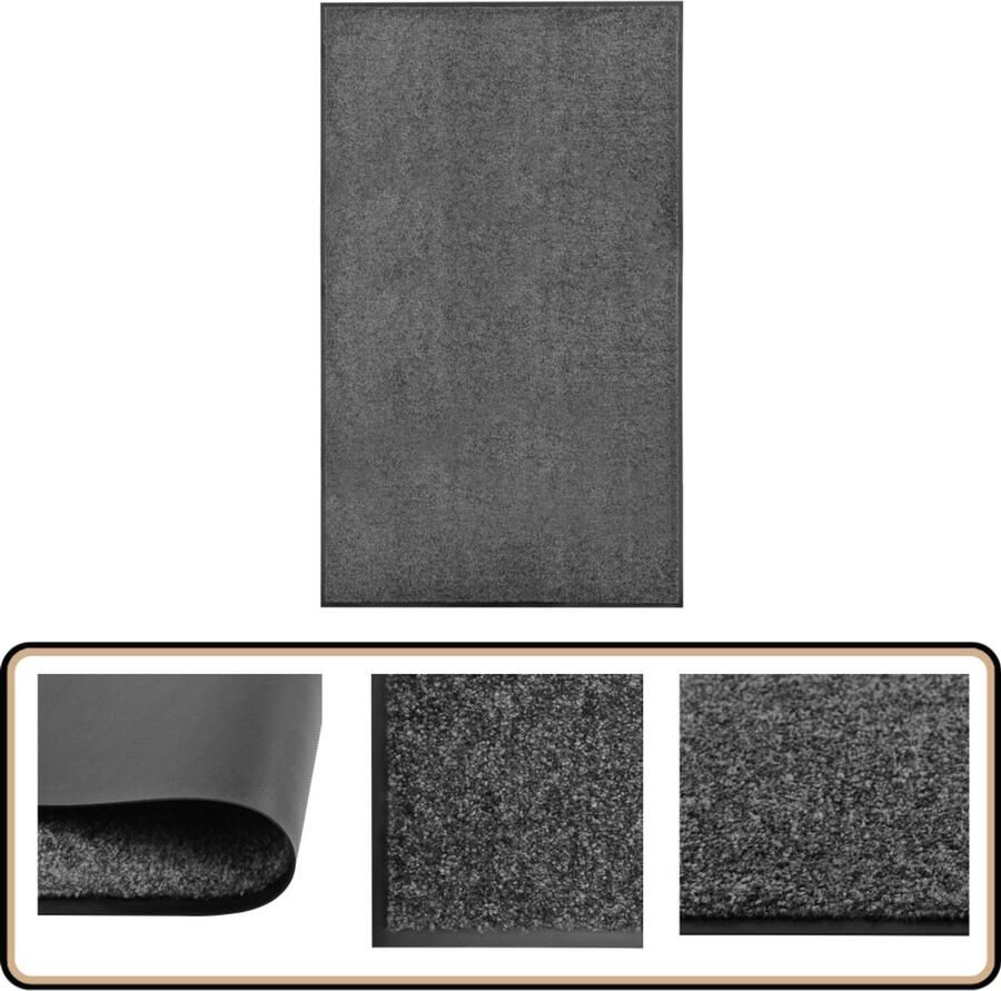 VidaXL Wasbare Deurmat 90x150 cm Antraciet Deurkast Deurmat Vloerkleden Vloerdekens Antislip Mat