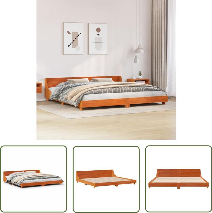 VidaXL Wasbruin Bed Frame Massief Grenenhout Bed Frame Bedframe zonder matras massief grenenhout wasbruin 200x200 cm Tweepersoons Bed Frame Groot Bed Frame Bed Frame 200x200