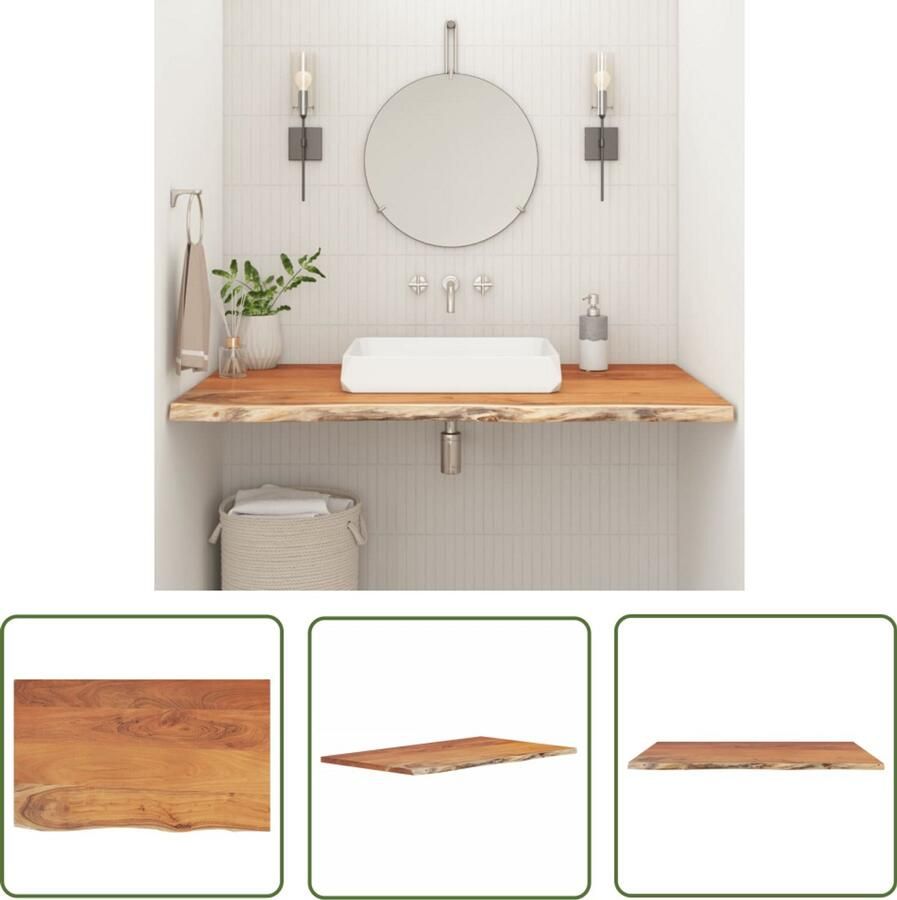 The Living Store Wastafelblad rechthoekig 100x60x2 5 massief acaciahout Houten Wastafelblad Wastafel Countertop Acacia Hout Badkamer Meubilair Keuken Eiland