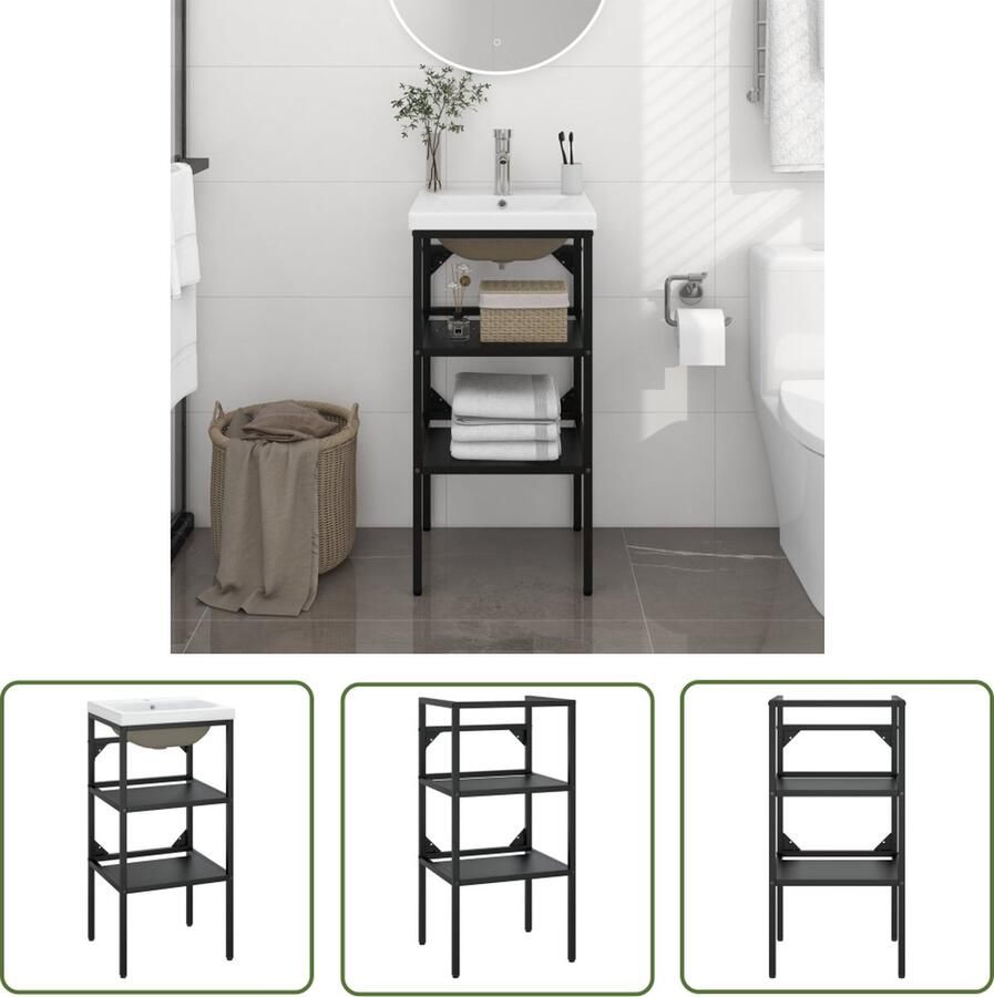 VidaXL Wastafel Wastafelframe met inbouwwastafel ijzer zwart Badkamermeubel Zwarte Wastafel Ijzeren Wastafel