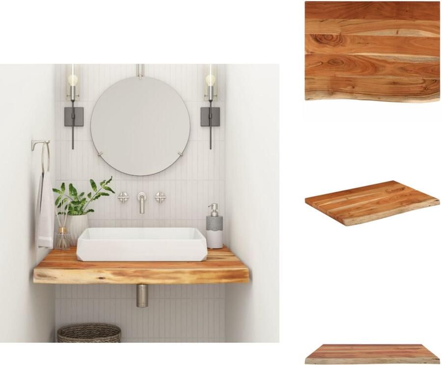VidaXL Wastafelblad Wastafelbladen Houten Werkblad Voor Badkamer Wastafelblad rechthoekig 80x60x2 5 massief acaciahout