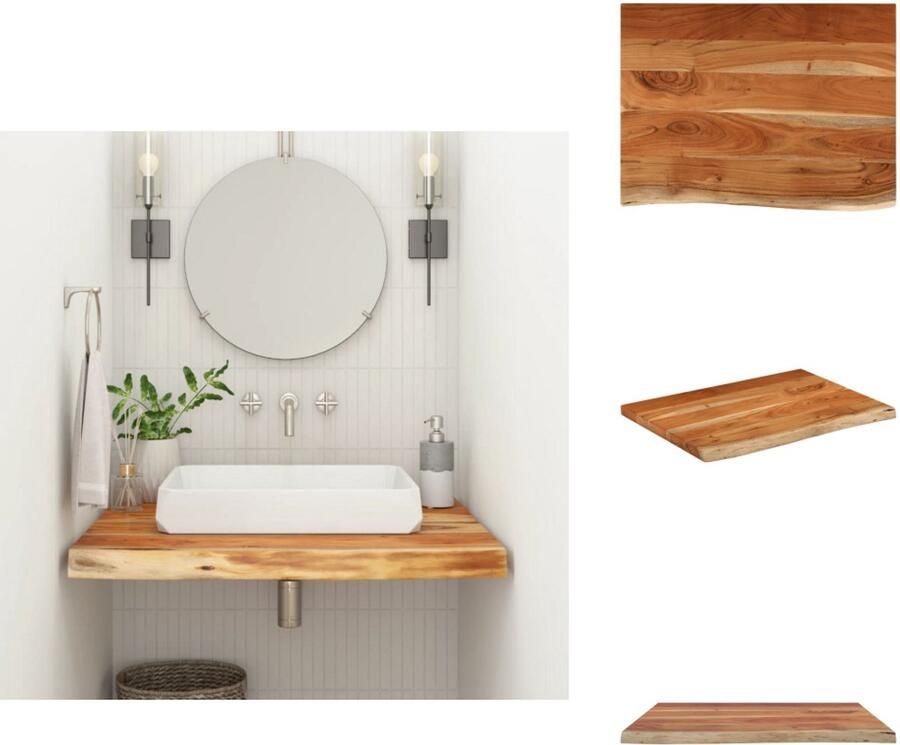 VidaXL Wastafelblad Wastafelbladen Houten Werkblad Voor Badkamer Wastafelblad rechthoekig 80x60x3 8 massief acaciahout