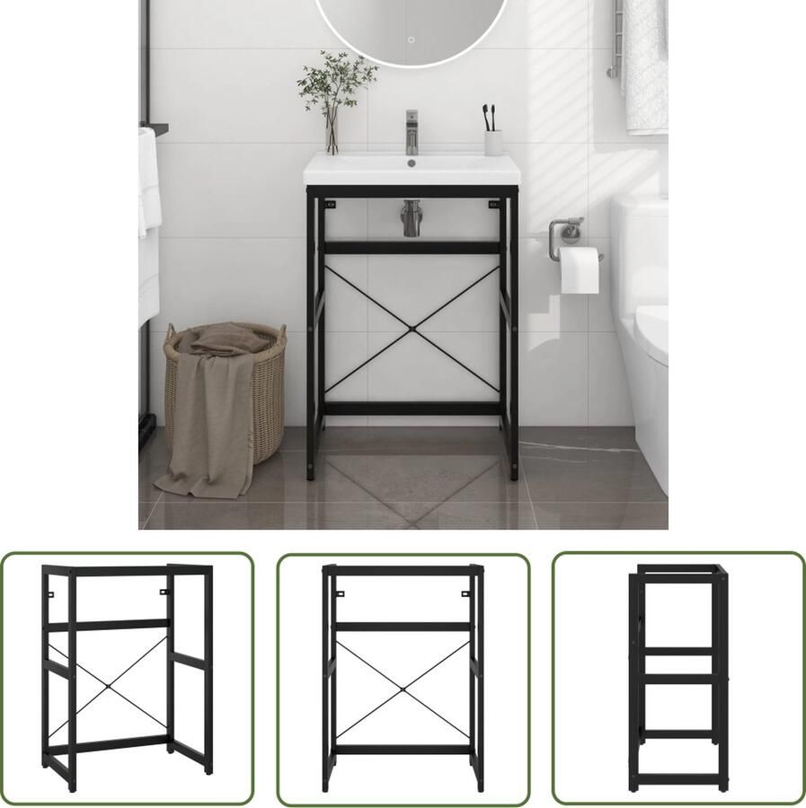 VidaXL Wastafelframe Badkamerkast Wastafelframe 59x38x83 cm ijzer zwart Badkamermeubel Industrieel Design Metalen Kast