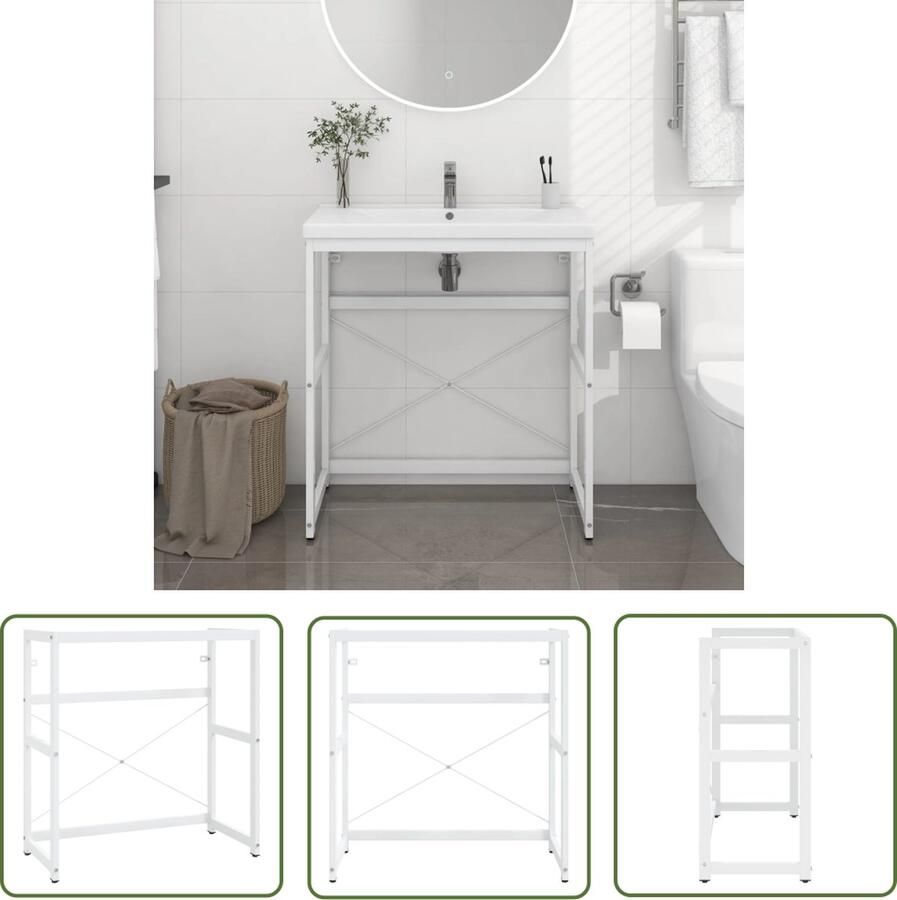 VidaXL Wastafelframe Badkamerkast Wastafelframe 79x38x83 cm ijzer wit Badkamermeubel Zwarte Kast Houten Kast