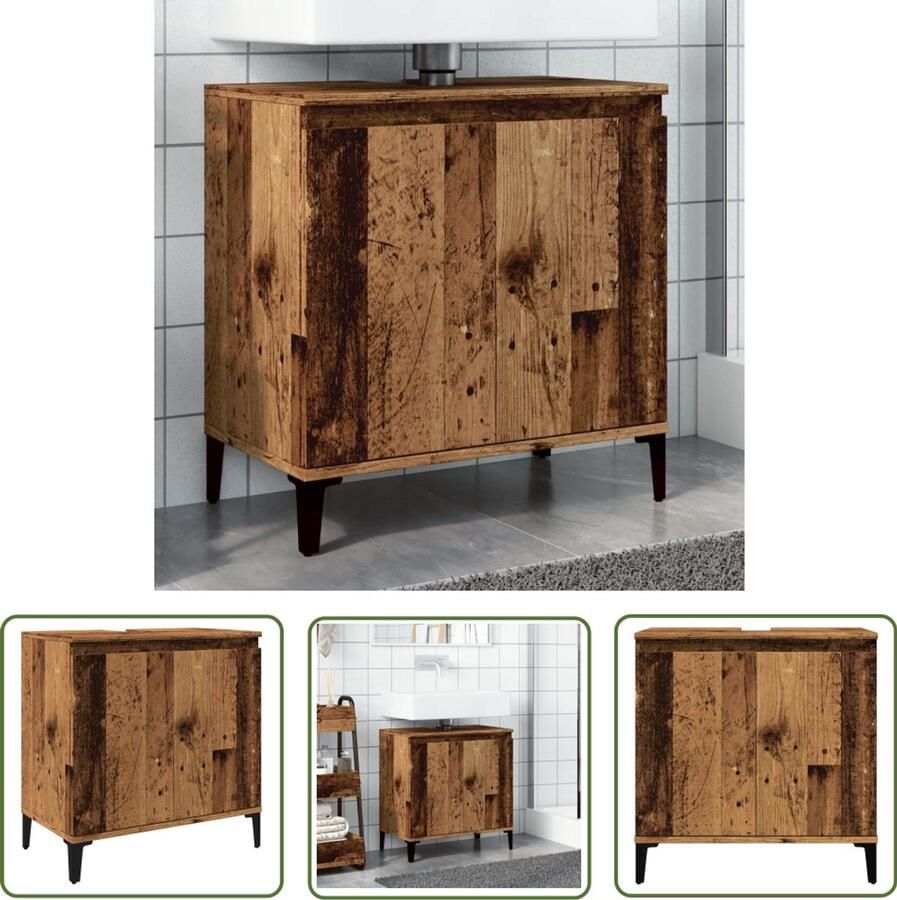 VidaXL Wastafelkast 58x33x60 cm bewerkt hout oud houtkleurig Wastafelkast Badkamerkast Houten Kast Vintage Kast Opbergruimte