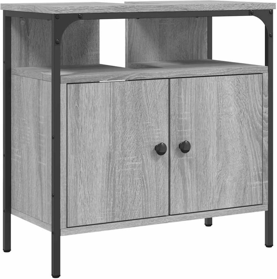 VidaXL Badkamermeubel Wastafelkast 60x30x60 cm bewerkt hout grijs sonoma eikenkleurig Grijze Wastafelkast Sonoma Eiken Houten Wastafelkast