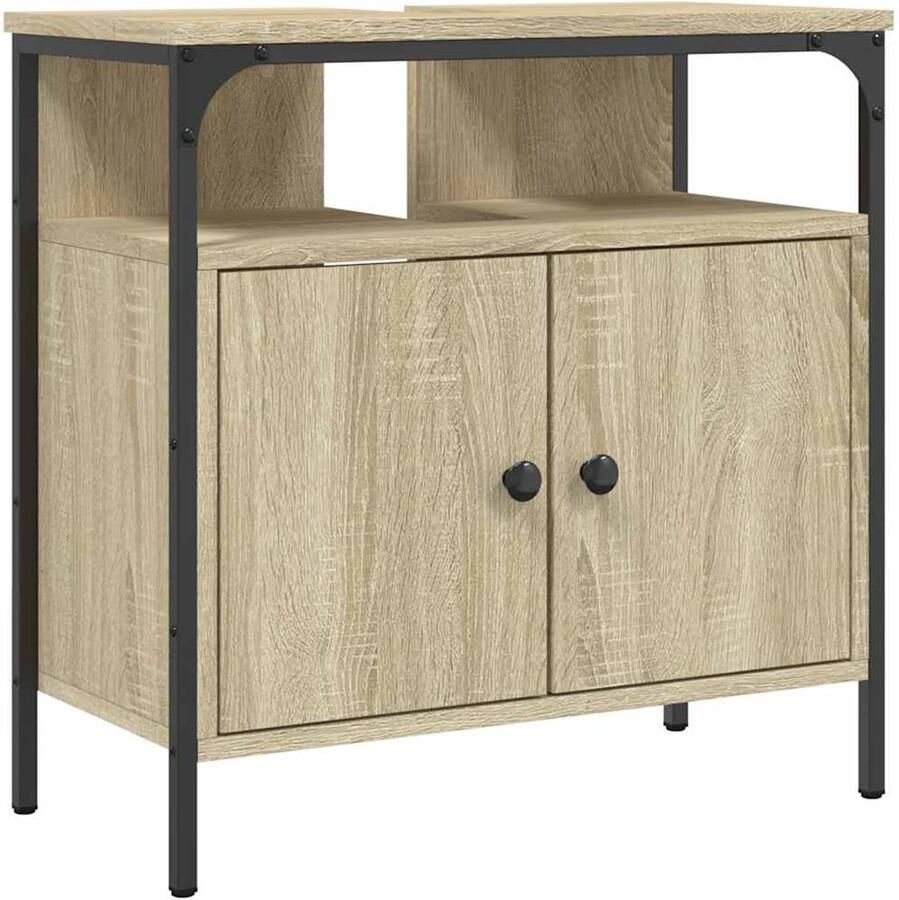 VidaXL Badkamermeubel Wastafelkast 60x30x60 cm bewerkt hout sonoma eikenkleurig Sonoma Eiken Houten Kast Bruine Kast - Foto 2