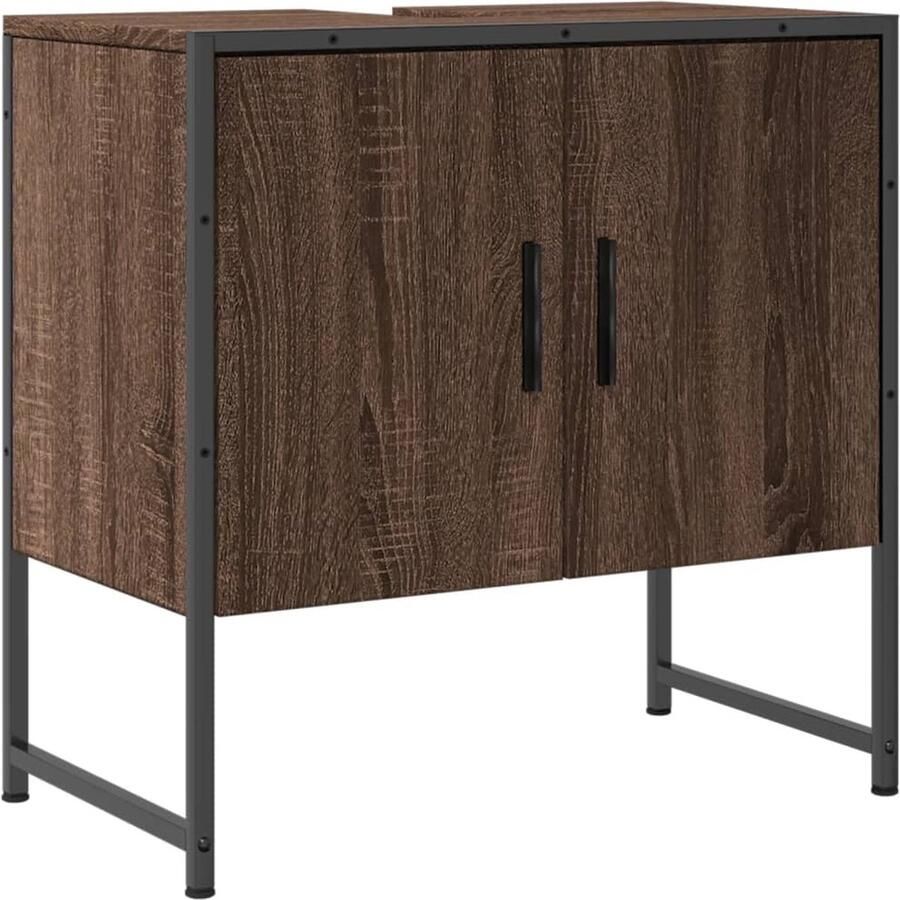VidaXL Badkamermeubilair Wastafelkast 60x33x60 cm bewerkt hout bruin eikenkleurig Bruine Wastafelkast Houten Wastafelkast Opslagoplossing Badkamer - Foto 2