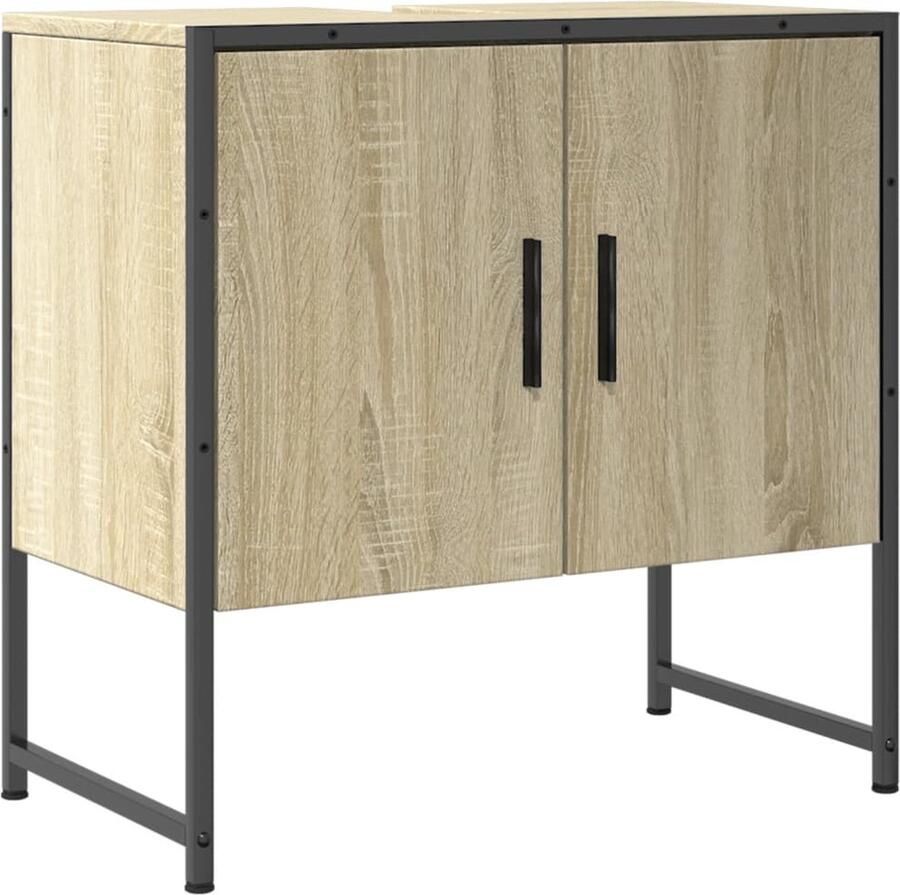 VidaXL Badkamermeubilair Wastafelkast 60x33x60 cm bewerkt hout sonoma eikenkleurig Sonoma Eiken Houten Kast Bruine Kast - Foto 2