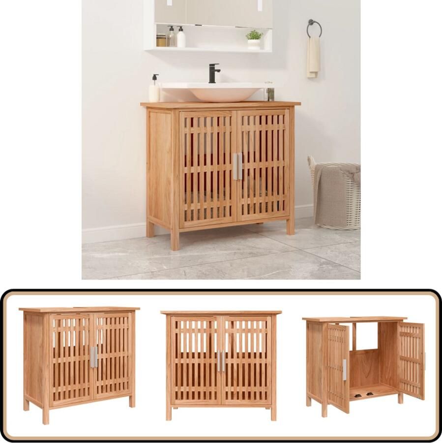 VidaXL Wastafelkast Walnotenhout 66x29x61 5 cm Wasbakkast Badkamerspiegel Badkamermeubilair Hout Meubel Walnotenhout - Foto 2