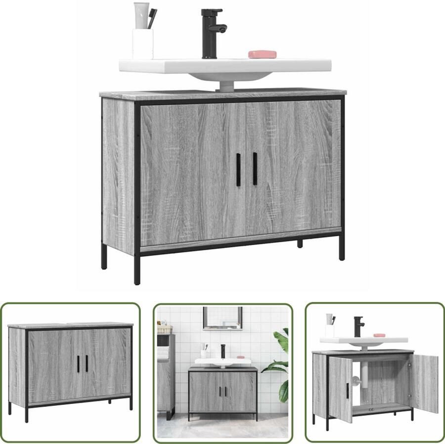 VidaXL Wastafelkast 80x30x60 cm bewerkt hout grijs sonoma eikenkleurig Wastafelkast Badkamer Kast Grijze Wastafelkast Houten Wastafelkast Sonoma Eiken