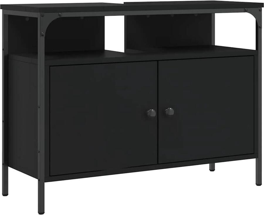 VidaXL Badkamerkast Wastafelkast 80x30x60 cm bewerkt hout zwart Houten Kast Zwarte Kast Moderne Wastafelkast