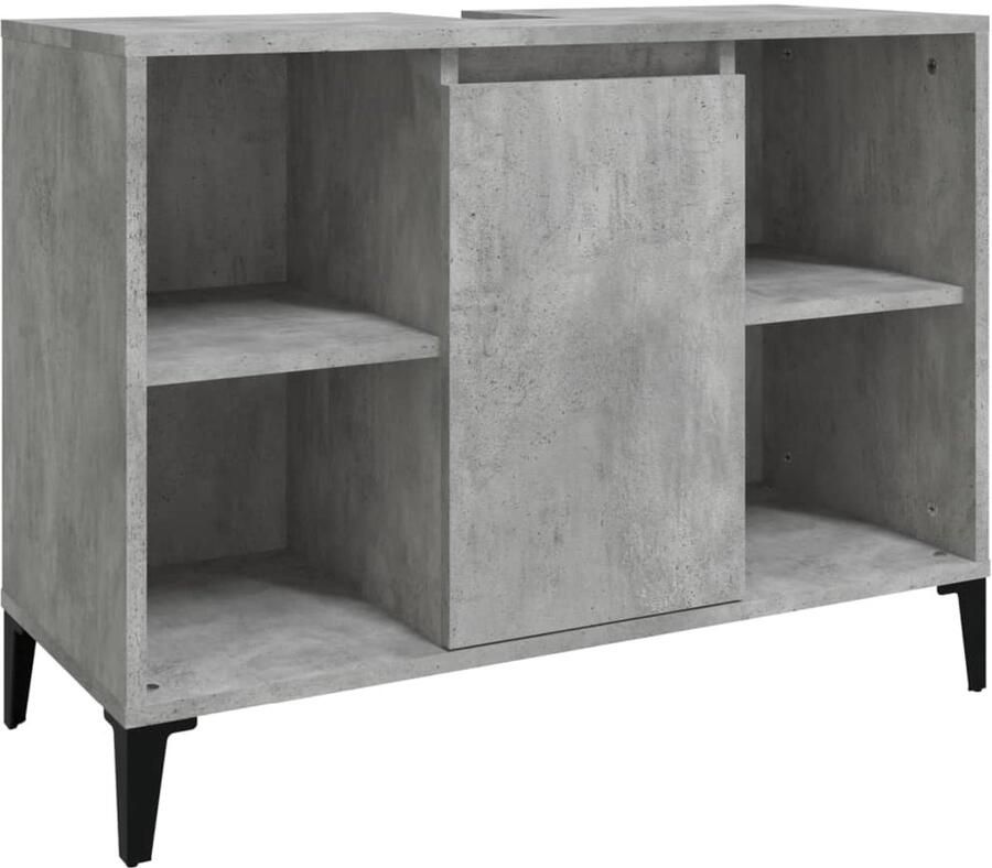 VidaXL Badkamerspiegel Wastafelkast 80x33x60 cm bewerkt hout betongrijs Badkamermeubilair Betonlook Grijze Badkamer - Foto 3