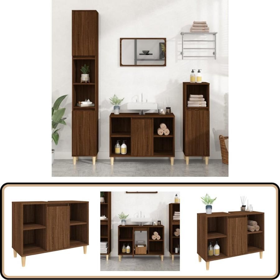 VidaXL Wastafelkast 80x33x60 cm bewerkt hout bruin eikenkleur - Foto 2