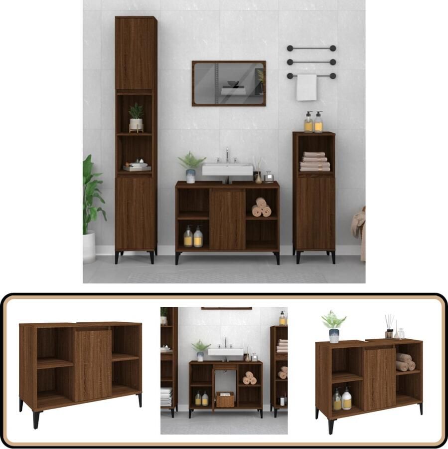VidaXL Wastafelkast 80x33x60 cm bewerkt hout bruin eikenkleur