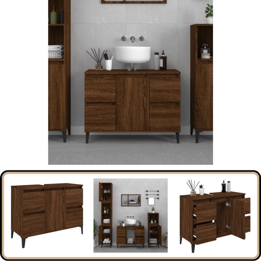 VidaXL Wastafelkast 80x33x60 cm bewerkt hout bruin eikenkleur