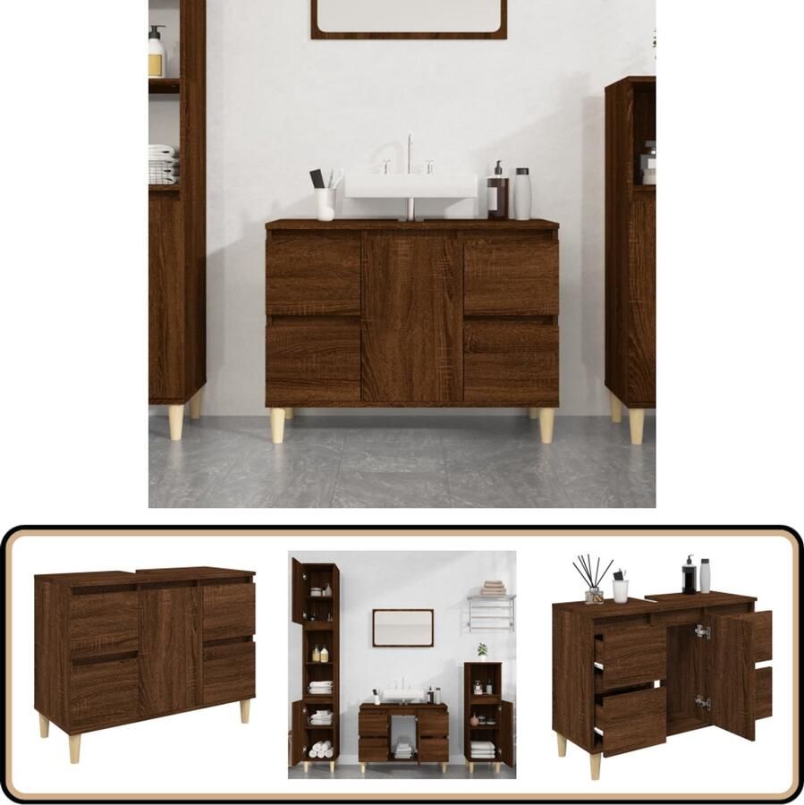 VidaXL Badkamerkast Wastafelkast 80x33x60 cm bewerkt hout bruin eikenkleur Houten Kast Bruine Kast Eiken Kleur - Foto 2