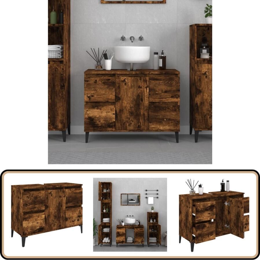 VidaXL Wastafelkast 80x33x60 cm bewerkt hout gerookt eikenkleurig