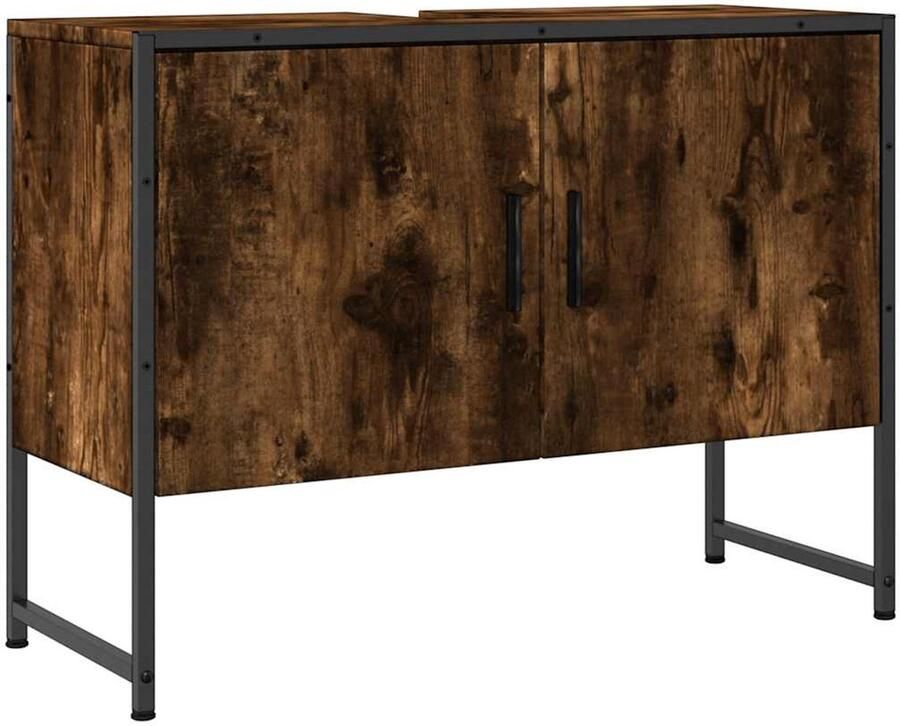 VidaXL Wastafelkast 80x33x60 cm bewerkt hout gerookt eikenkleurig - Foto 2