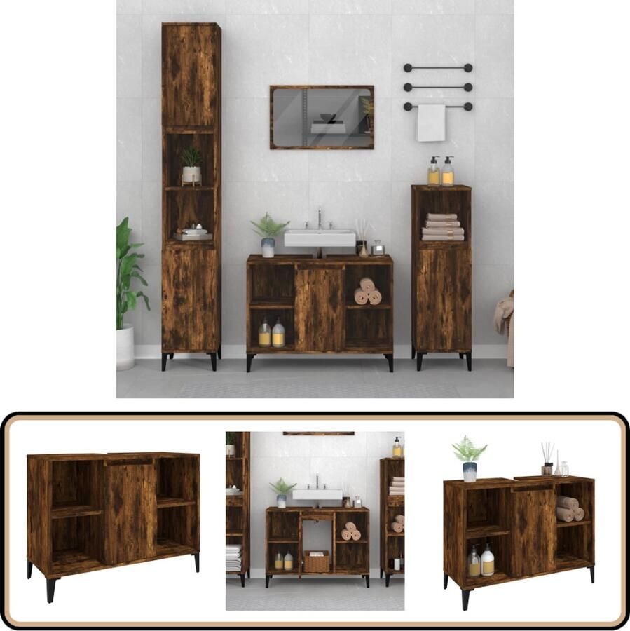 VidaXL Wastafelkast 80x33x60 cm bewerkt hout gerookt eikenkleurig