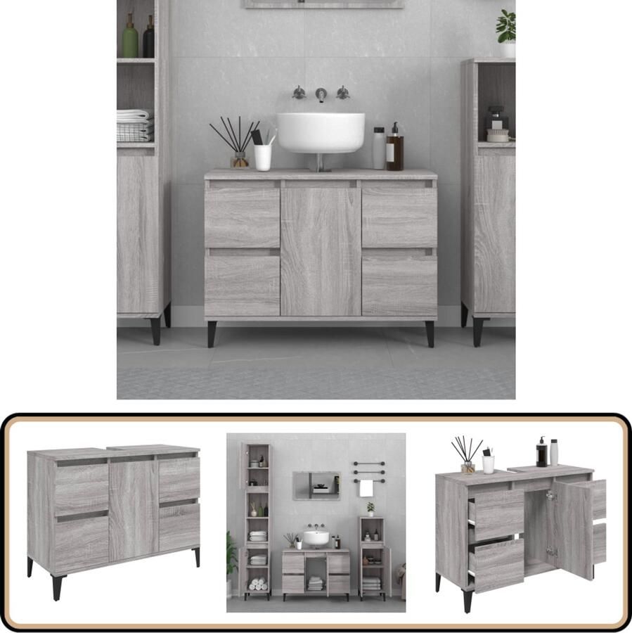 VidaXL Wastafelkast 80x33x60 cm bewerkt hout grijs sonoma eikenkleurig