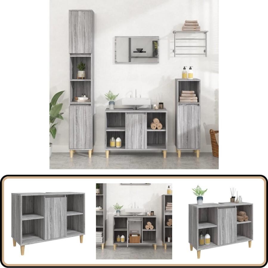 VidaXL Wastafelkast 80x33x60 cm bewerkt hout grijs sonoma eikenkleurig