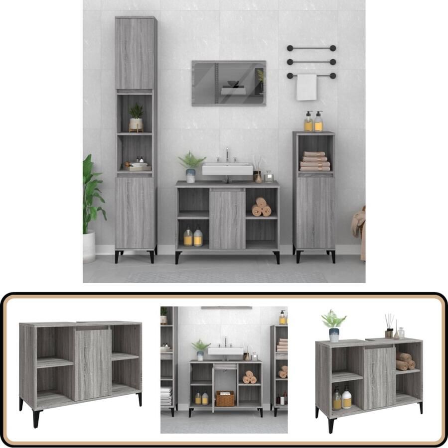VidaXL Wastafelkast 80x33x60 cm bewerkt hout grijs sonoma eikenkleurig