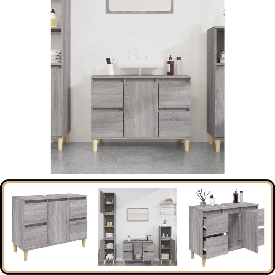 VidaXL Wastafelkast 80x33x60 cm bewerkt hout grijs sonoma eikenkleurig - Foto 2