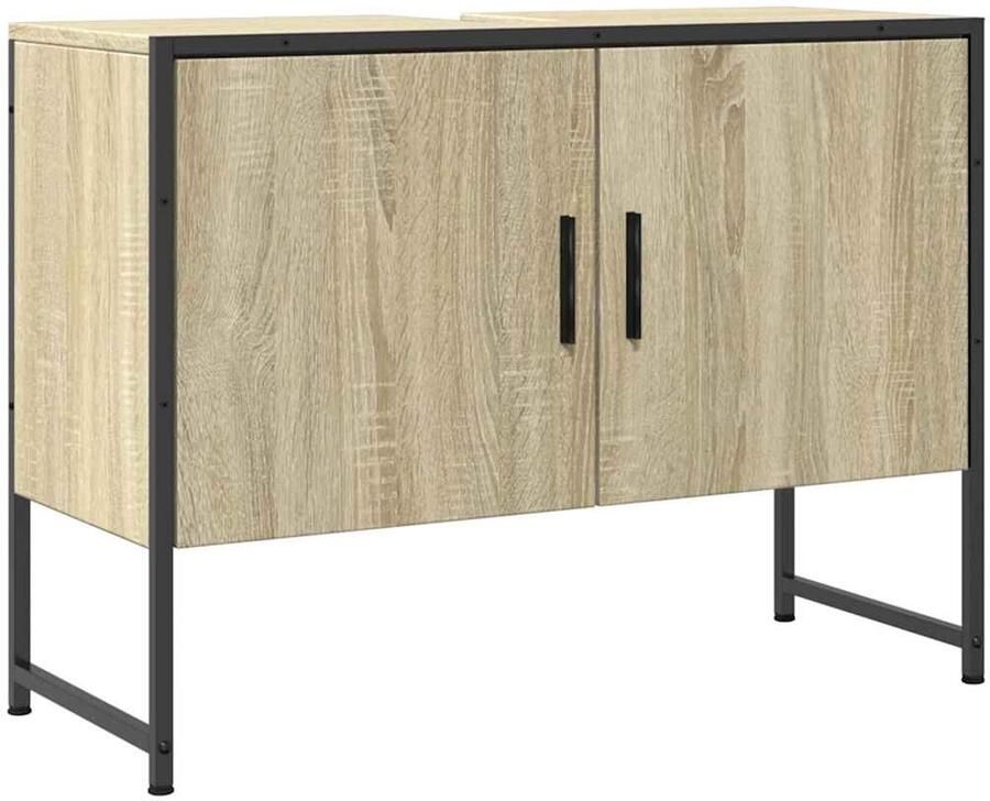 VidaXL Badkamermeubilair Wastafelkast 80x33x60 cm bewerkt hout sonoma eikenkleurig Sonoma Eiken Houten Wastafelkast Bewerkt Hout - Foto 2