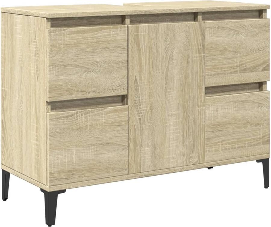 VidaXL Badkamermeubel Wastafelkast 80x33x60 cm bewerkt hout sonoma eikenkleurig Sonoma Eiken Houten Kast Opbergruimte - Foto 2
