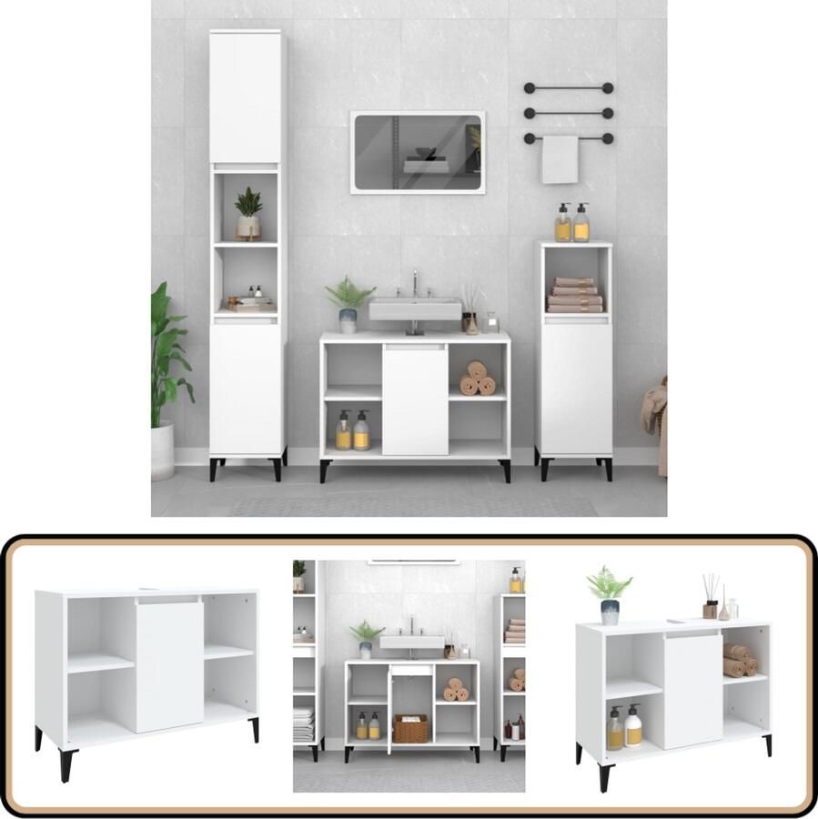 VidaXL Wastafelkast 80x33x60 cm bewerkt hout wit - Foto 3