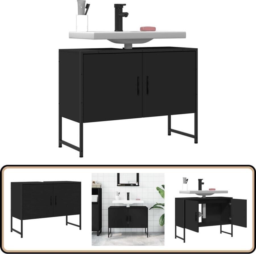 VidaXL Wastafelkast 80x33x60 cm bewerkt hout zwart