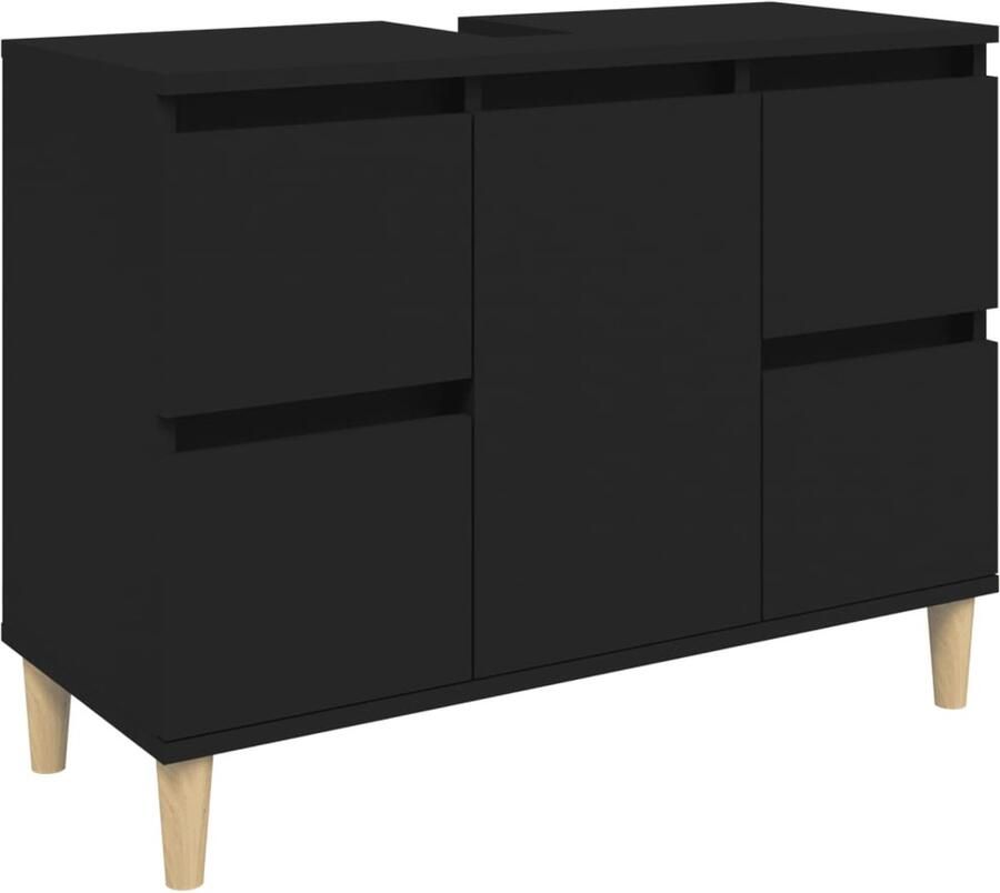 VidaXL Wastafelkast 80x33x60 cm bewerkt hout zwart - Foto 2