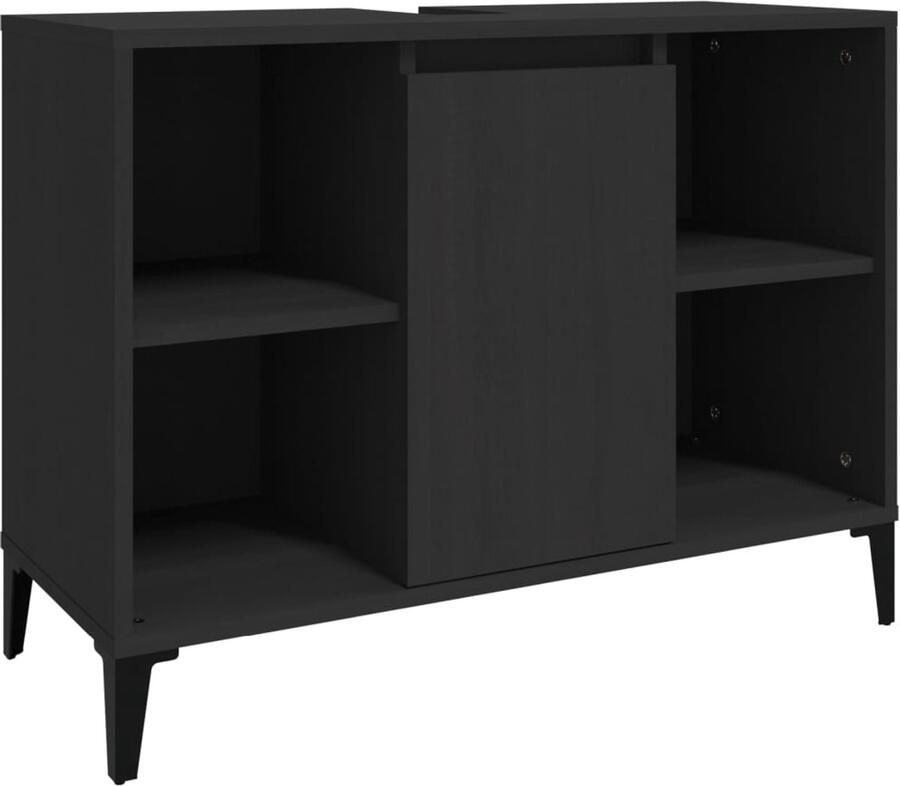 VidaXL Badkamermeubilair Wastafelkast 80x33x60 cm bewerkt hout zwart Houten Wastafelkast Zwarte Wastafelkast Opbergruimte Badkamer - Foto 2